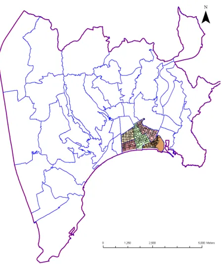 Figure 14:  City system represented through scales (city, district, block and parcel), example  of scaling applied on Nice case study, France 