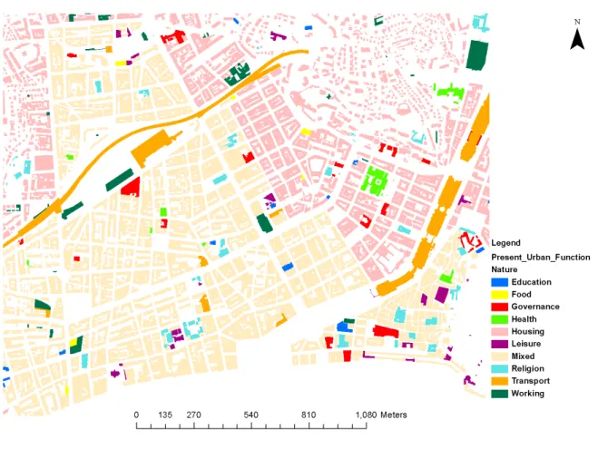 Figure 16: Mapping the urban system - Urban functions and city services, example on the city of  Nice, France  