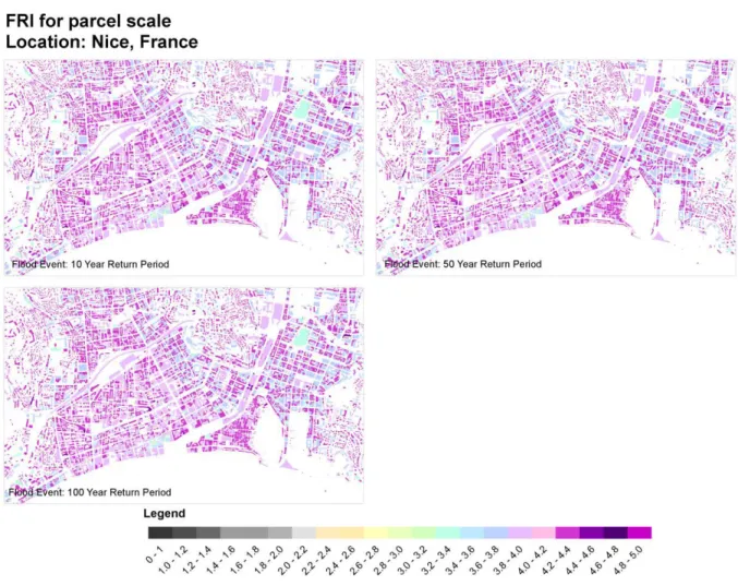 Figure 24: FRI evaluated for S1 scenario on building scale, Nice case study 