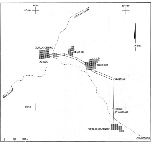 Fig. 5.—Mapa de localización de sitios (Proyecto Xculoc, Campeche).