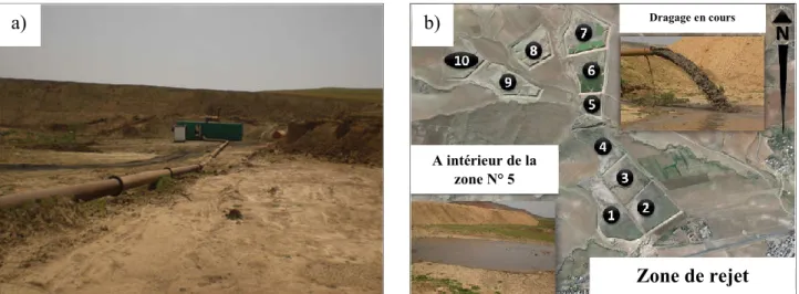 Figure 1. 7 : a) Le booster du barrage de Bouhanifia ; b) Situation géographique des zones de rejet du  barrage de Bouhanifia (Google Earth, 2019)