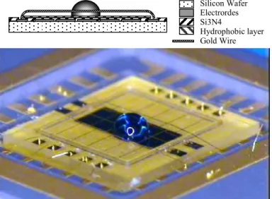 Figure 7: Diagram and photo of Open EWOD chip. 