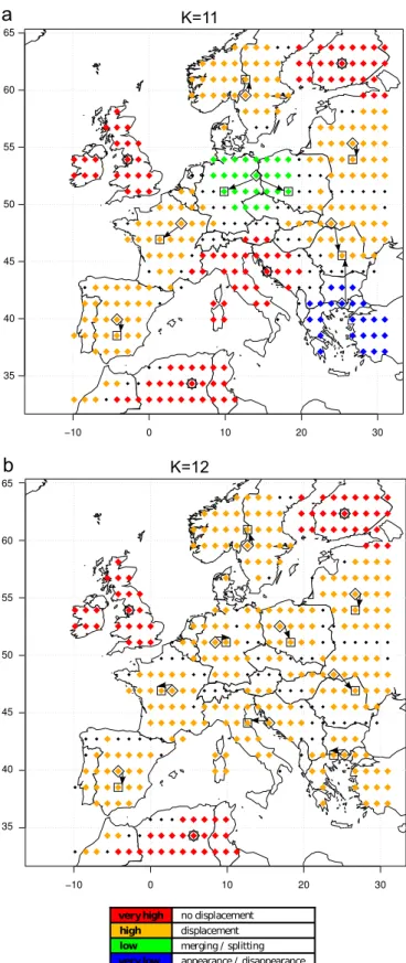 Fig. 4. Comparison of two clustering maps with K¼11 obtained from HIST (1950–