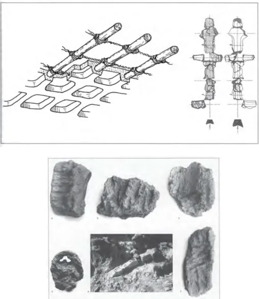 Fig. 12 : Plafond à caissons fait de solives liées entre elles avec des cordes et enduites d’argile