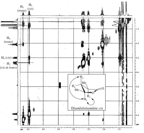 Figure 25 : Spectre NOESY du mélange cis et trans de la lactone 12a 