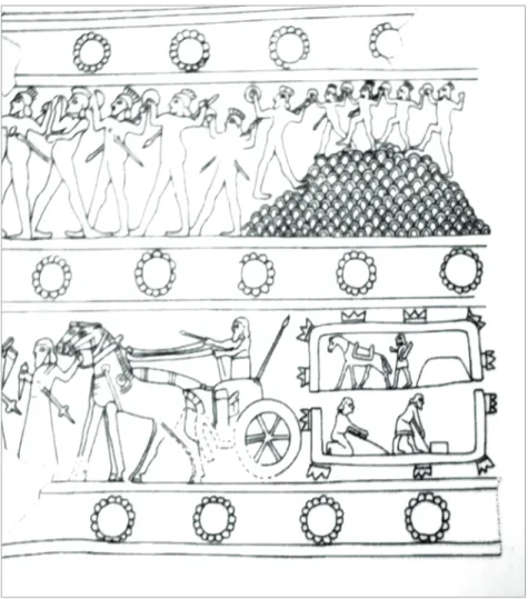 Fig. 9 : : Relief des bandeaux de bronze des portes du palais de Balawat (d’après Schahner, 2007, Taf 2).