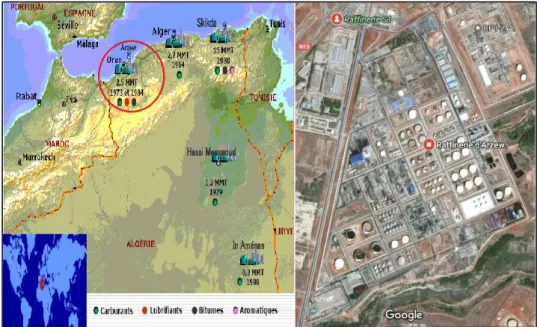 Figure 14 : Carte de l'Algérie, région d’échantillonnage du sol contaminé par les  hydrocarbures pétroliers - raffinerie d'Arzew-Oran (Smail et Khalef, 2007)