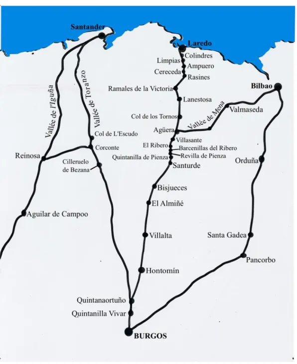 Figure 7. Carte des chemins reliant Burgos au littoral 56