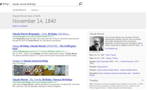 Figure 2.4: An example of lookup query that retrieves the birthday of Claude Monet using Bing