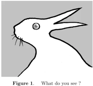Figure 1 is a well-known ambiguous picture. The mind may perceive a rabbit or a a duck.