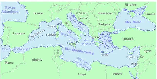 Figure 09. Carte de la mer Méditerranée et des pays riverains. 