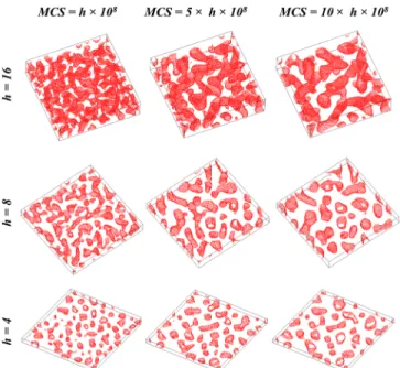 FIG. 4. AKMC simulation of spinodal decomposition in thin films for differ- differ-ent ageing time