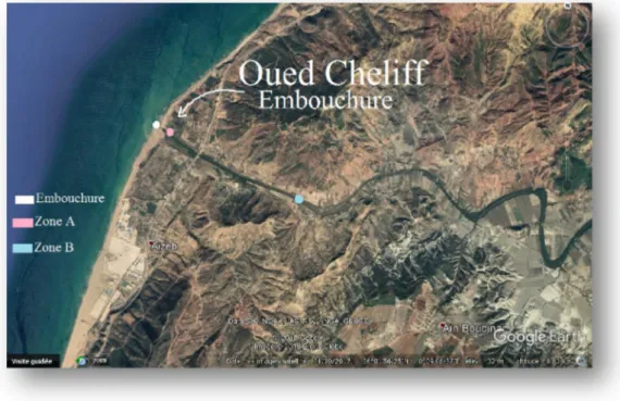 Figure 17 : Les Zone de pêche (A et B) d’Oued Cheliff sur Google Earth 