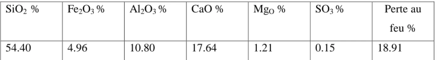 Tableau 4.8   : Caractérisation chimique de la vase après calcination.[63] 
