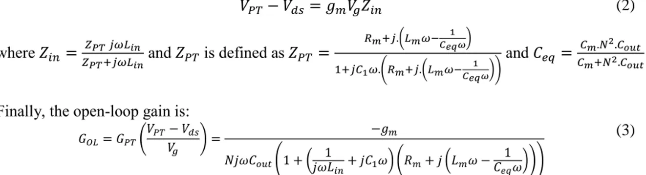 Figure 3 shows the magnitude and phase of the input impedance Z in , the voltage gain G PT  and the open-loop  gain  G OL 