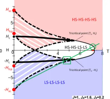 FIG. 11. Temperature dependence of the order parameters (MF analysis). The black bullets denote the ferromagnetic solution