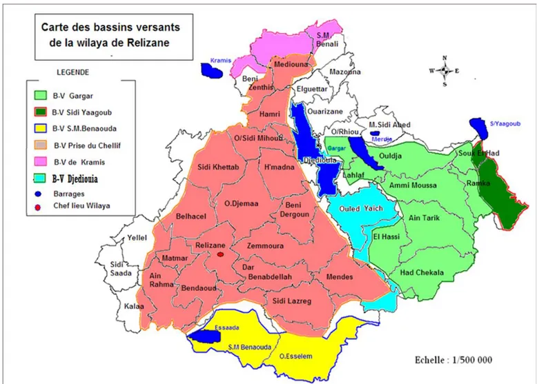 Figure n°4: carte des bassins versants dans la wilaya de Relizane. 