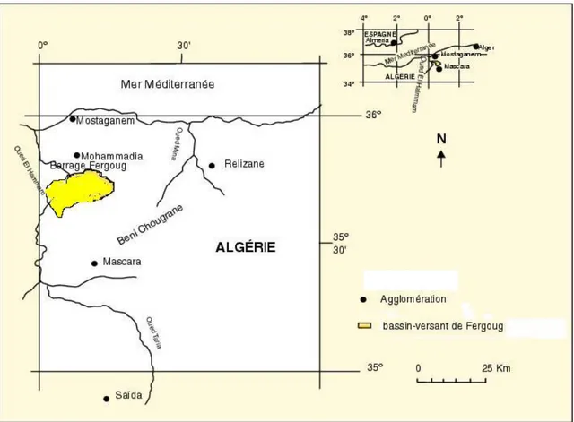Figure 3.1 : Carte de localisation du bassin versant de l‟Oued Fergoug  2. Aspects physiques de la zone d’étude  
