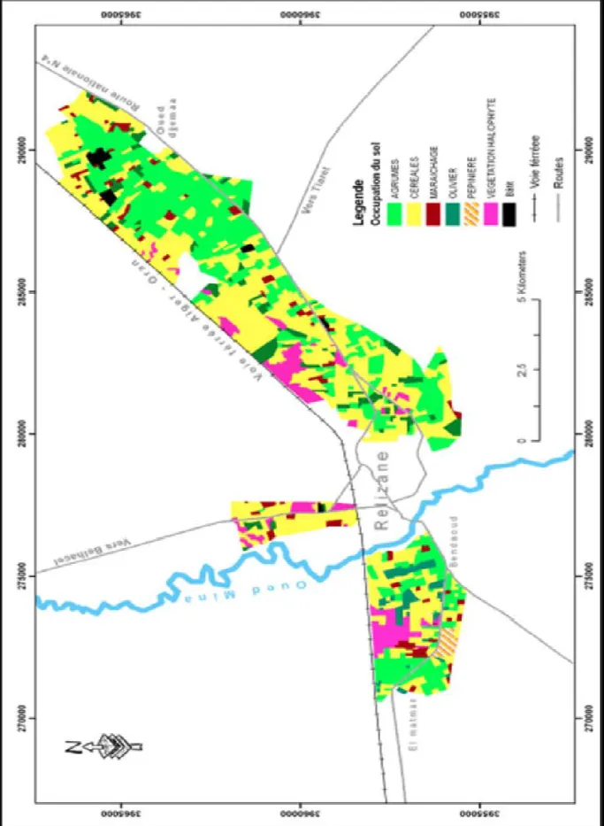 Figure 14. Carte d’occupation des sols du périmètre irrigué de la Mina sur 6000 Ha   (INSID, 2008)