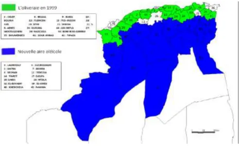 Figure 02 : Carte oléicole d’Algérie (I.T.A.V.F, 2008). 