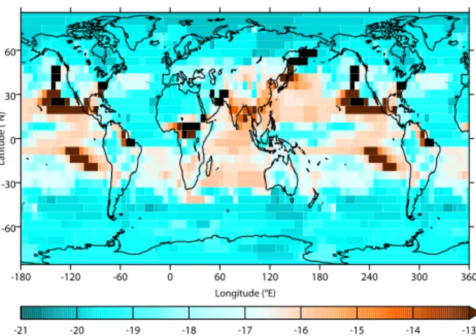 Fig. 5. Annual mean temperature difference (in ◦ C) between 9 ka BP wrt 21 ka BP for a 100-year sample