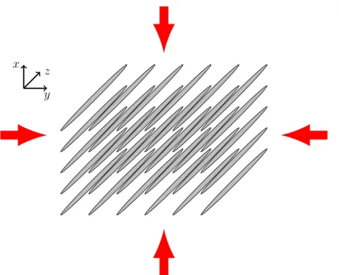 Figure I.1.3: A 2D optical lattice: the superposition of two standing waves generates 1D traps.
