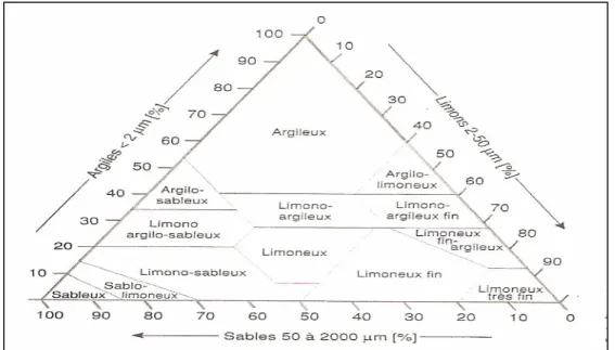 Fig 1: Triangle des textures minérales (Morel ,1989). 