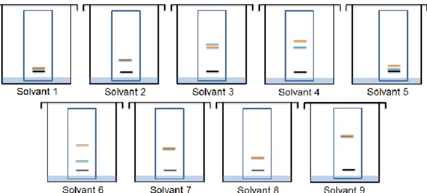 Figure 41 : schéma des tests individuels pour la sélection des solvants. 