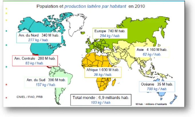 Figure 3.  Variation géographique de l’augmentation de la production laitière entre 2005 et 2010 (FIL, 2011) 