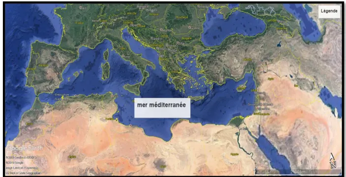 Figure 2 : La carte de la mer la Méditerranée  (Google Earth, 2018). 