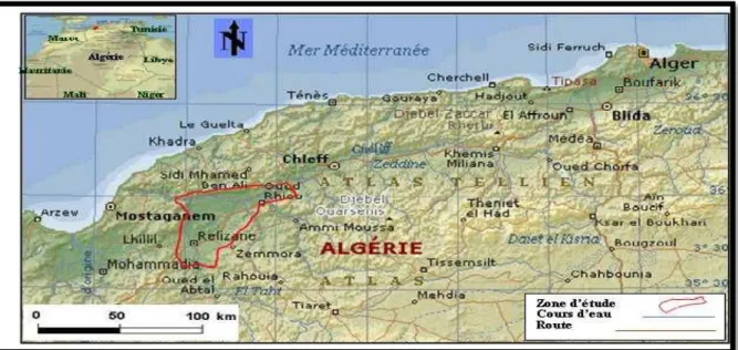 Figure 3 : Carte de situation de la zone côtière de la wilaya de Mostaganem  (D.E.M, 2011)