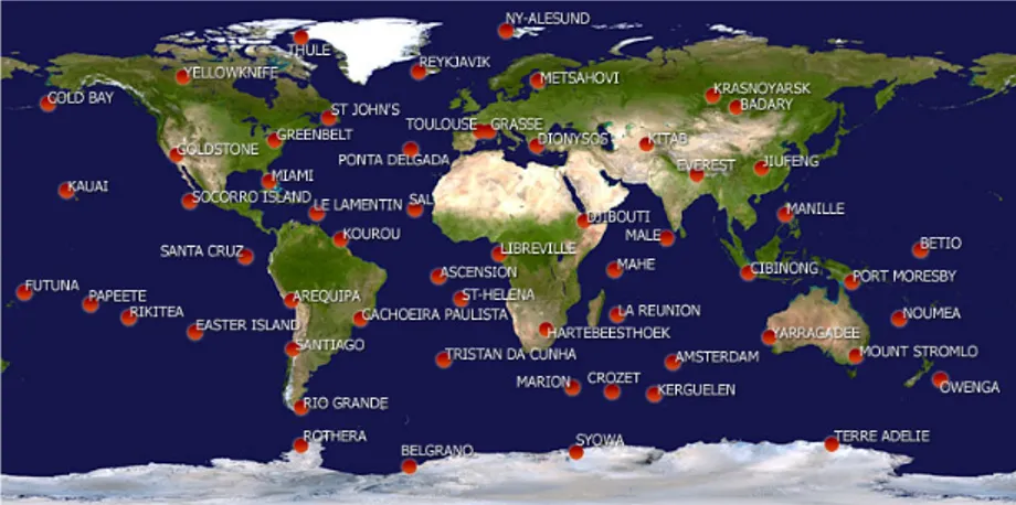 Figure 4.15 – Carte globale des balises DORIS, http://ids-doris.org/images/world_map_