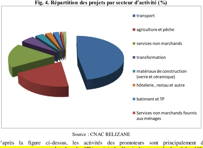 Fig. 4. Répartition des projets par secteur d’activité (%)