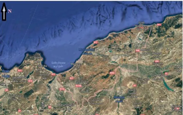 Figure 4 : Situation géographique de la baie de Mostaganem  1.  2. Hydrologie 
