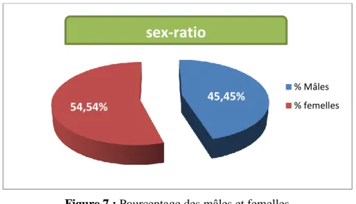 Figure 7 : Pourcentage des mâles et femelles  