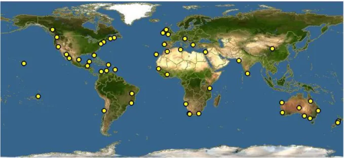 Figure 7 : Carte représentative de la distribution mondiale de l’algue verte Ulva  lactuca