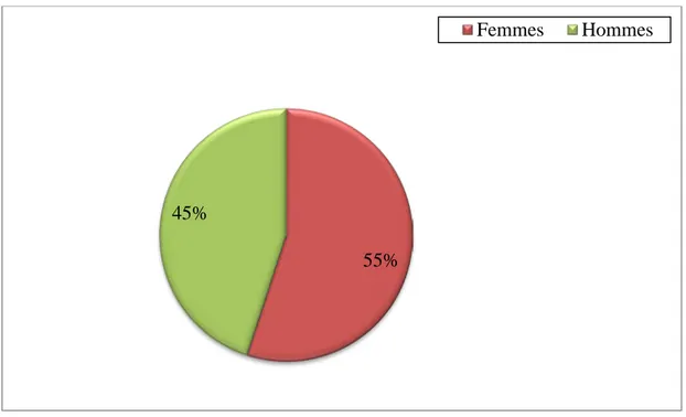 Figure 11 : Taux de répartition globale des cas selon le sexe. 