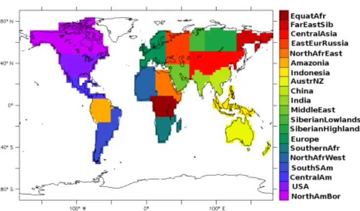 Figure 2. Regions on the model grid, adapted to key areas for methane fluxes.