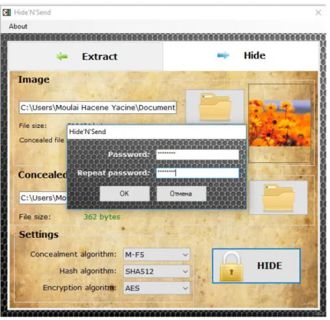 Figure 1.10: The Process of Hiding and Encrypting Data Using Hide'N'Send Software 