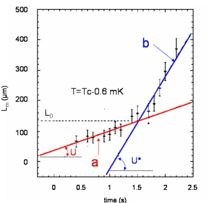 Figure 4: Typical evolution of the hydrogen droplet size L m  during condensation under  microgravity and harmonic vibrations (frequency 20.3 Hz, amplitude 0.3 mm)