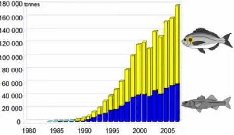 Figure 09 : Production européenne du Bar et de la Dorade (FAO, 2009 - données 2007). 