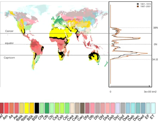 Fig. 1 World K¨oppen climate classification for the averaged 1987–2001 climatology using the CRU data.