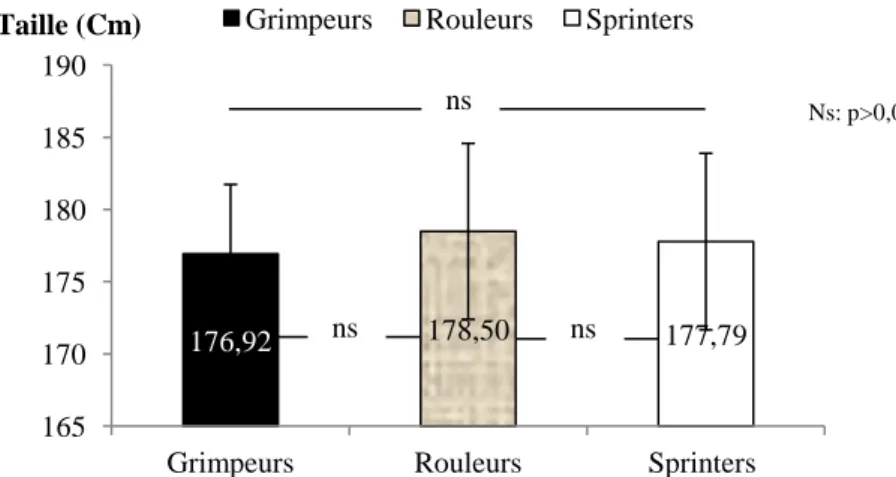 Figure n° 20 : Représentation graphique de la taille par types de coureurs 