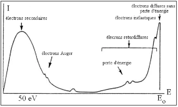 Figure I.2 : Distribution énergétique de la densité N(E) des électrons réémis en fonction                                   de l’énergie cinétique.