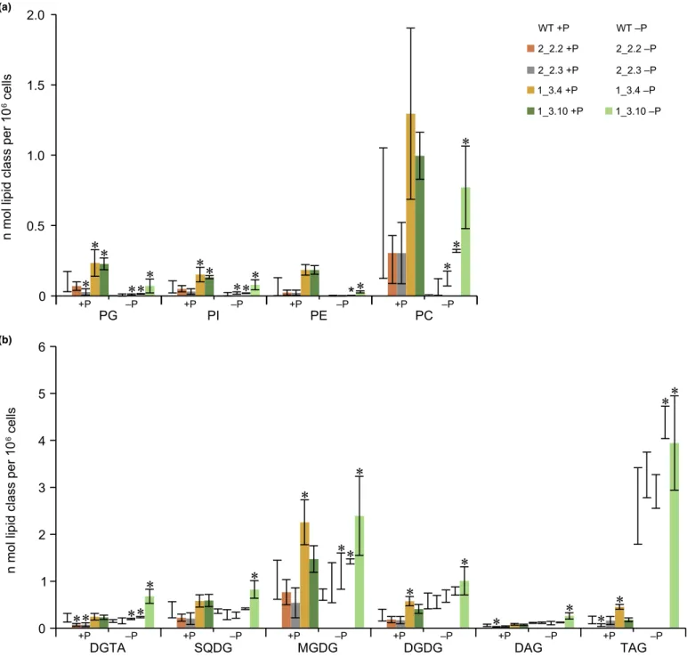 Fig. 6 Lipid class content of Phaeodactylum tricornutum wild-type (PtWT) and ptpsr mutants under +P and P conditions at 72 h