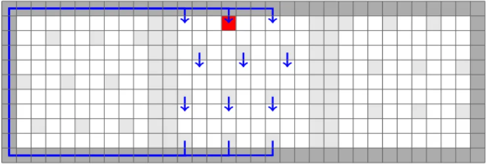Figure 6: P 11  P 33 where the squares are vertices. Example of an attack in Case iii) at the red square