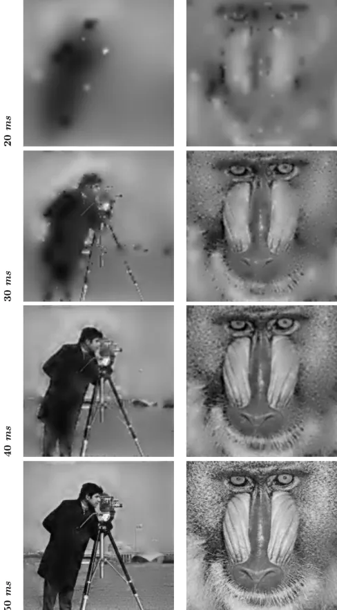 Figure 5: Progressive image reconstruction of cameraman and baboon using our new bio-inspired coder