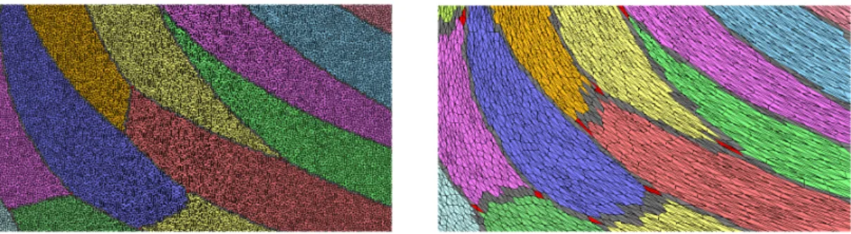 Figure 7: Discretized Riemannian Voronoi diagram of the same seed set on two different canvas.