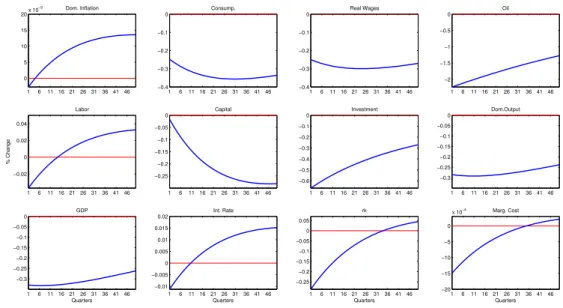 Figure 2.3: Response to one Standard Deviation Shock on Real Price of Oil. Case: θ calibrated