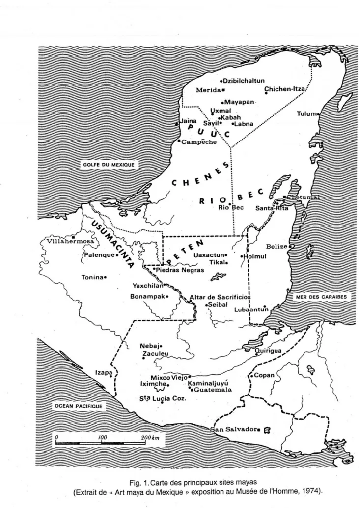 Fig.  1. Carte des principaux sites mayas 